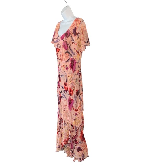 LOLA P Vintage Floral Ruffle Maxi Dress Sz L - Picture 2 of 11